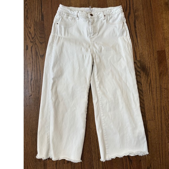 Risen Jeans Daydream High Rise Wide Leg Cropped Raw Hem White Jean Size 13 / 31 - Picture 2 of 5